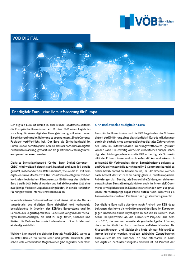 Publikation VÖB Digital: Der digitale Euro – eine Herausforderung für Europa