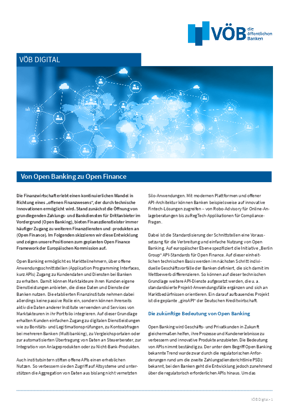 Publikation VÖB Digital: Von Open Banking zu Open Finance