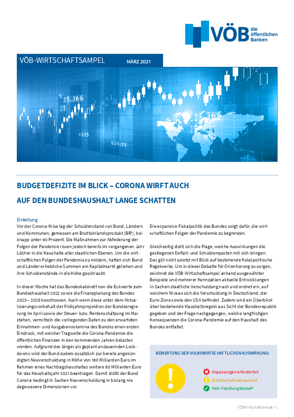 Publikation VÖB-Wirtschaftsampel: Budgetdefizite im Blick – Corona wirft auch auf den Bundeshaushalt lange Schatten