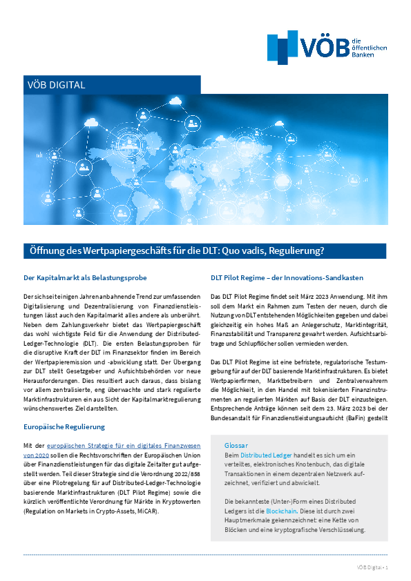 Publikation VÖB Digital: Öffnung des Wertpapiergeschäfts für die DLT: Quo vadis, Regulierung?