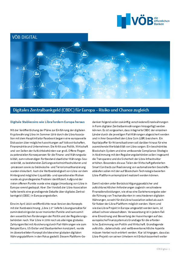 Publikation Digitales Zentralbankgeld (CBDC) für Europa – Risiko und Chance zugleich