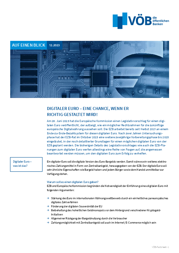 Publikation VÖB auf einen Blick: Digitaler Euro